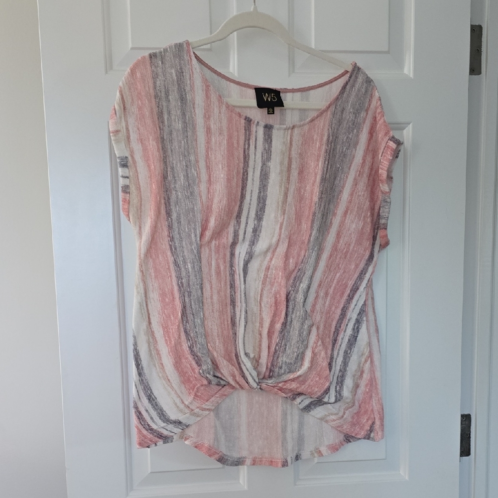 W5: Pink and Gray Striped Blouse